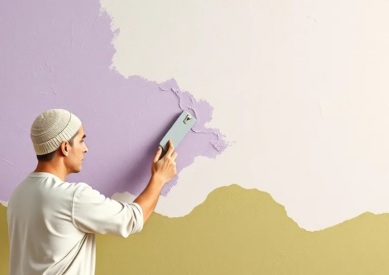 Application d'un enduit décoratif à la lisseuse sur un mur
