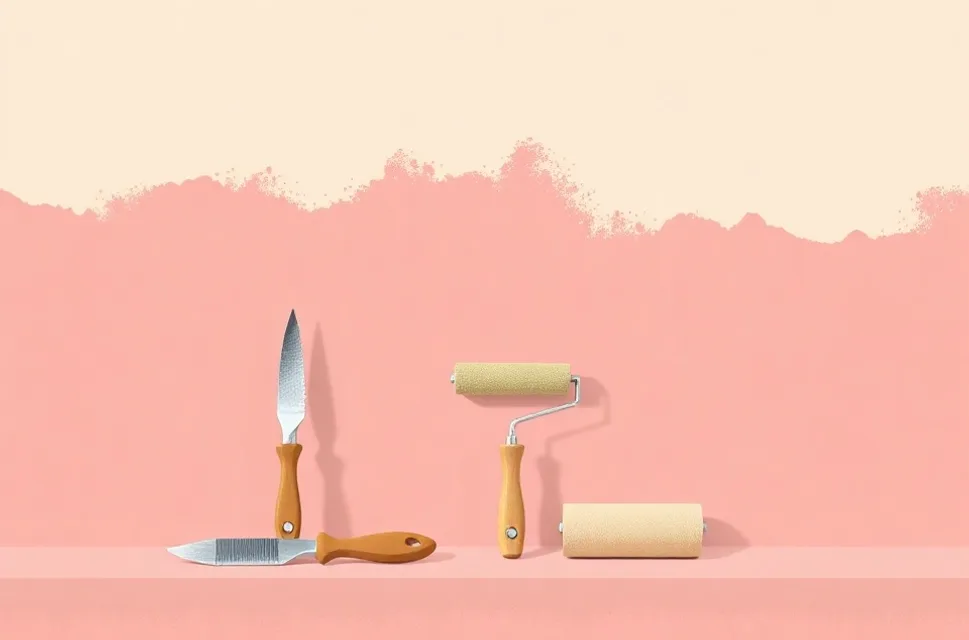 Outils de peinture disposés dans l'ordre des étapes du chantier