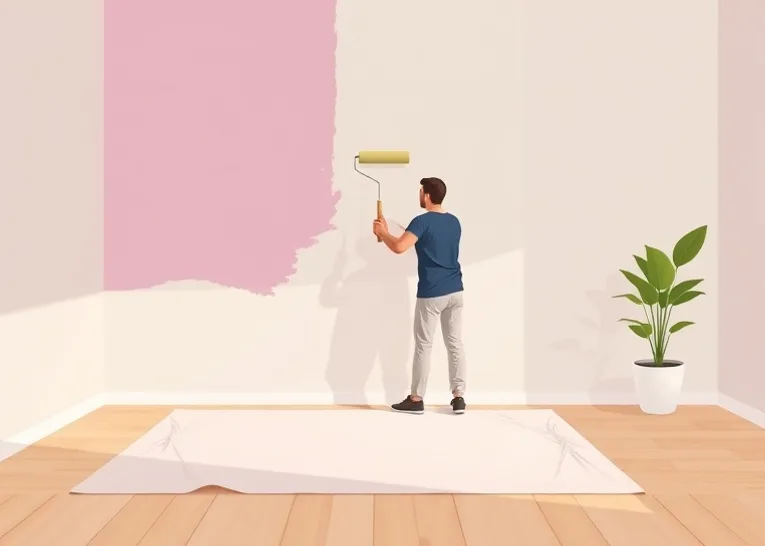 Peintre appliquant la peinture au rouleau sur un mur de salon